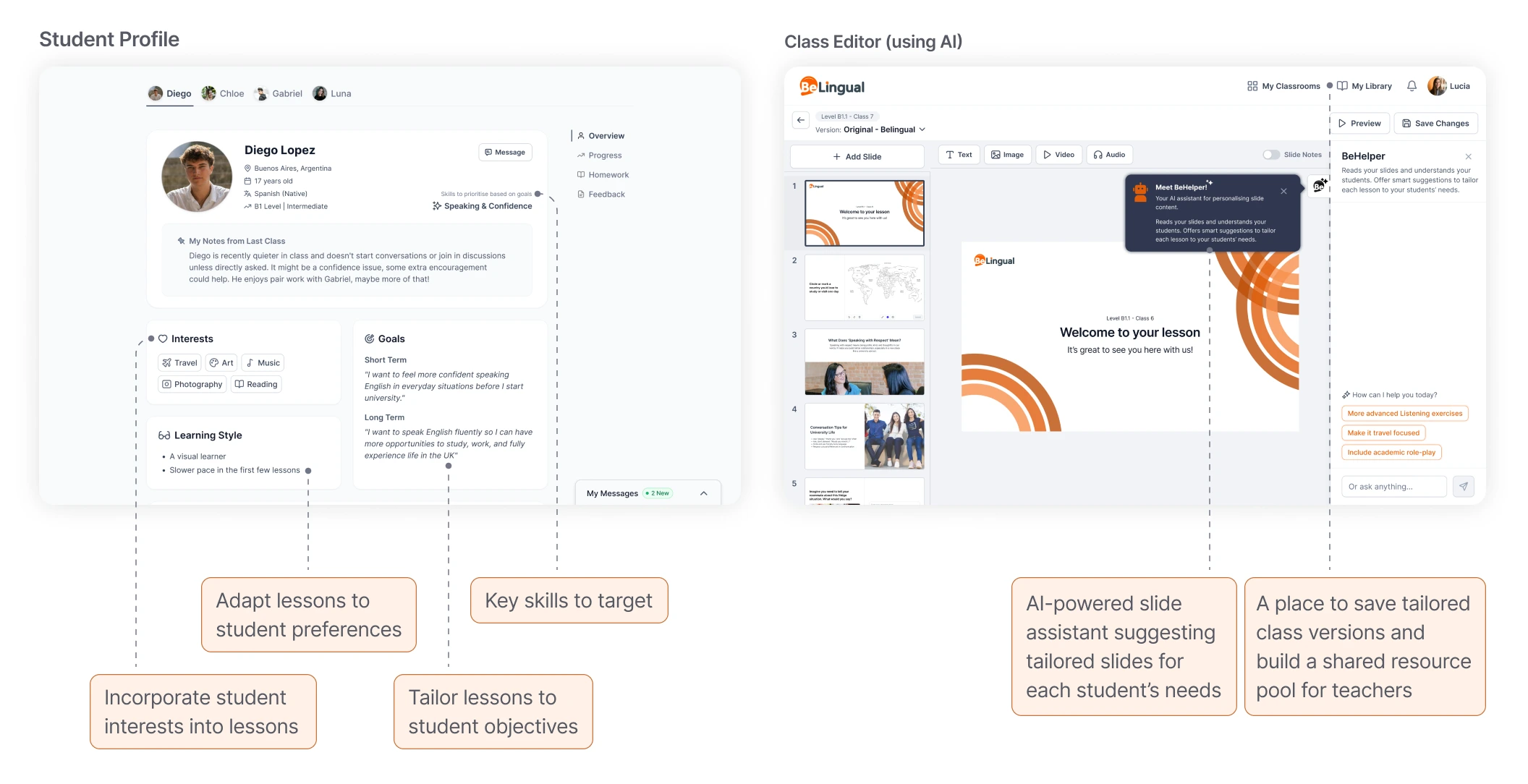 Student Profile and Class Editor (using AI), annotated