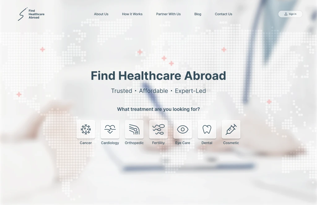 Find Healthcare Abroad landing page